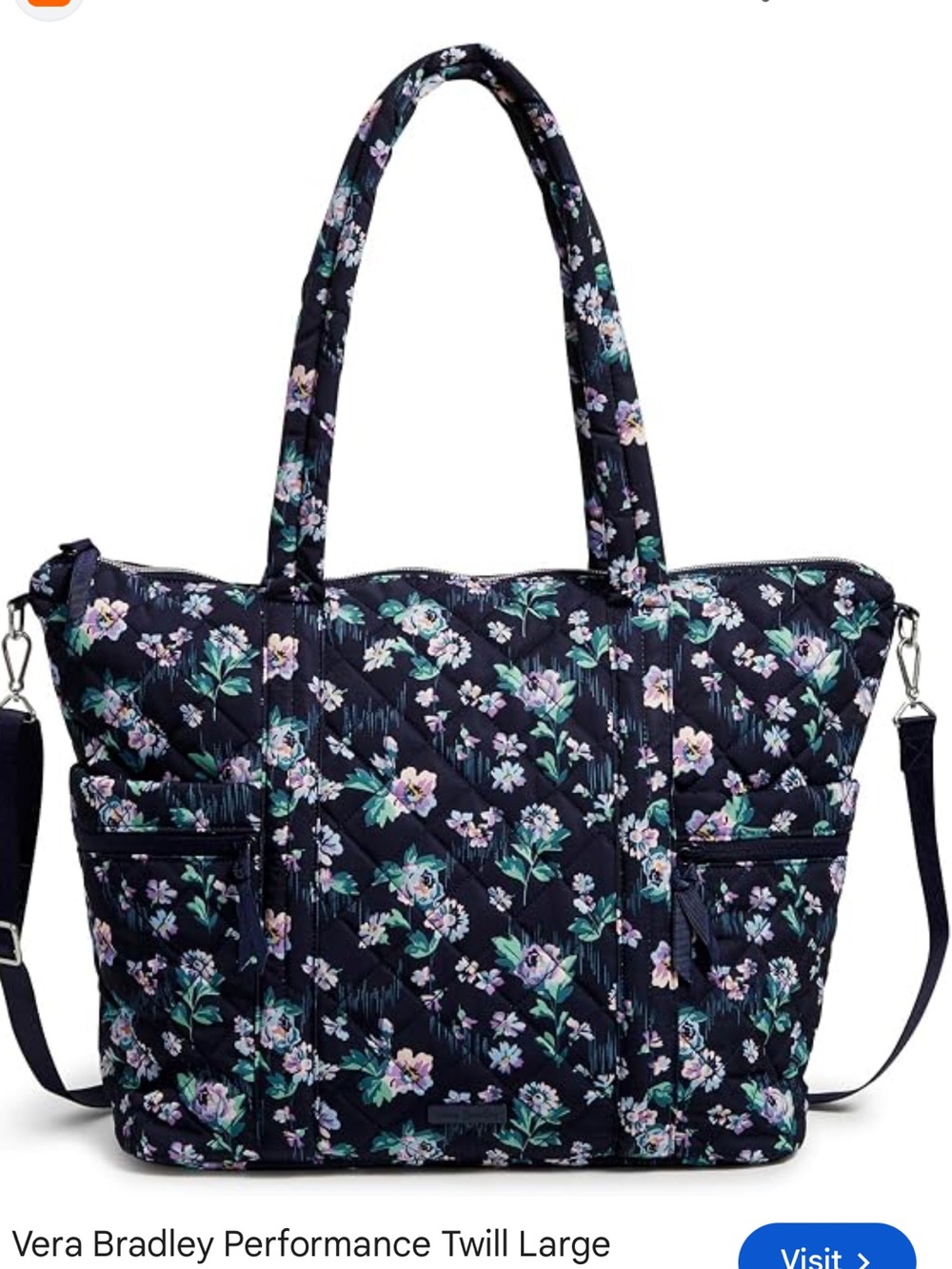 NEW Vera Bradley Navy Garden Tote bag with Detachable Strap